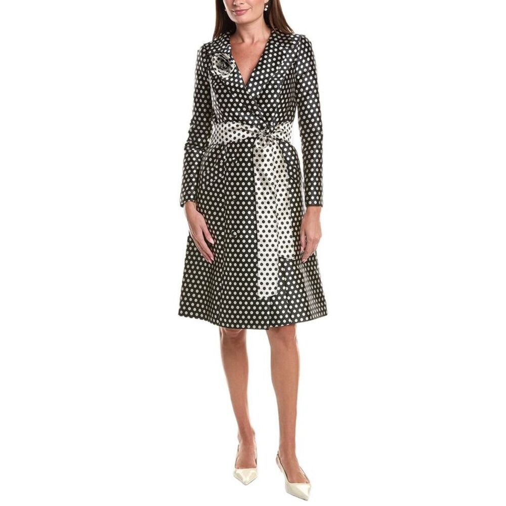 Teri Jon By Rickie Freeman Womens  Mikado Polka Dot Flower Corsage Coat Dress,
